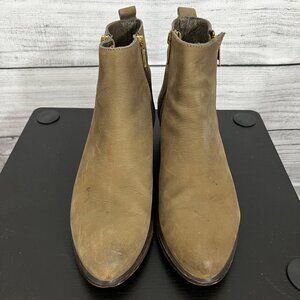Steve Madden Brown Ankle Boots With Side Zippers & Wooden Heels, Size 6.5